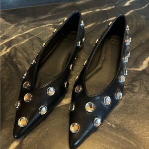 Zara Black Studded Pointed-Toe Women’s Flat - Designer Style